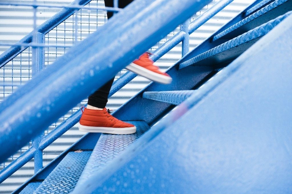 walking up stairs