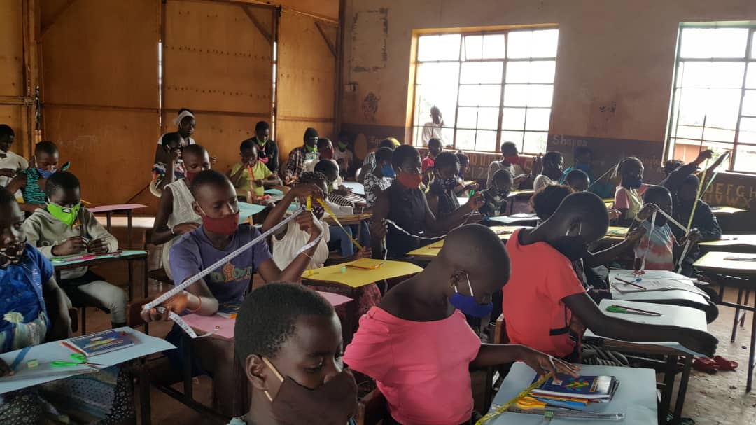 Class in Uganda making reusable sanitary pads