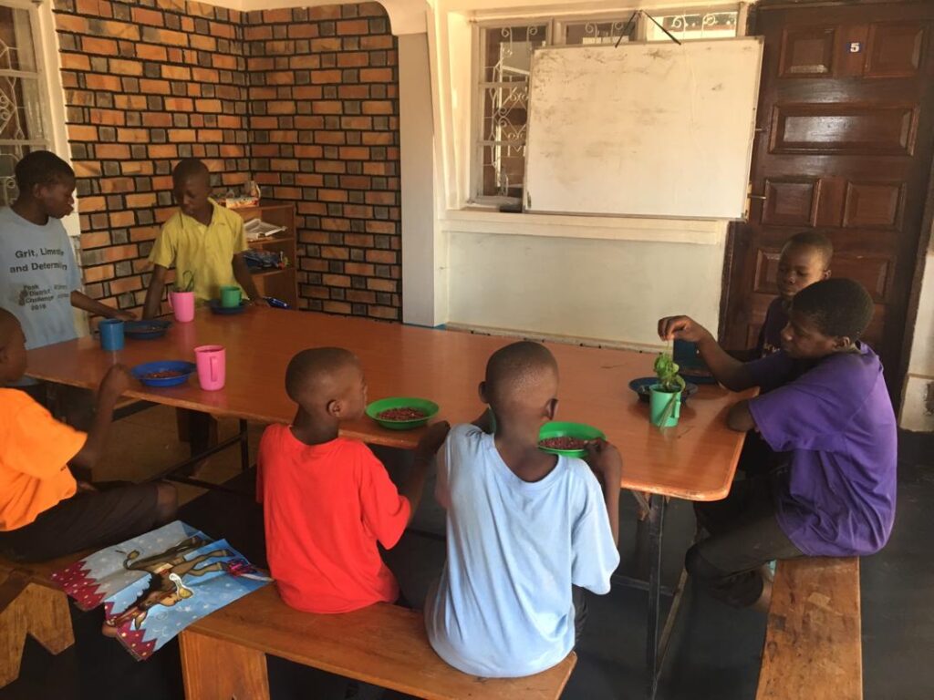 children sat at table eating