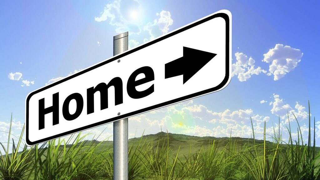 A stock image of a sign reading 'home'