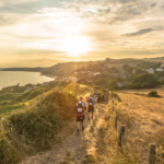 People walking along the Jurassic coast