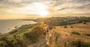 People walking along the Jurassic coast