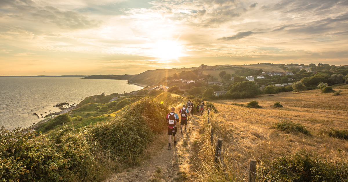 People walking along the Jurassic coast