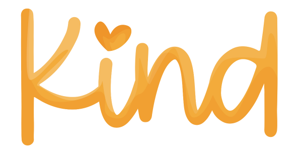 orange writing saying kind with a heart positioned over the I