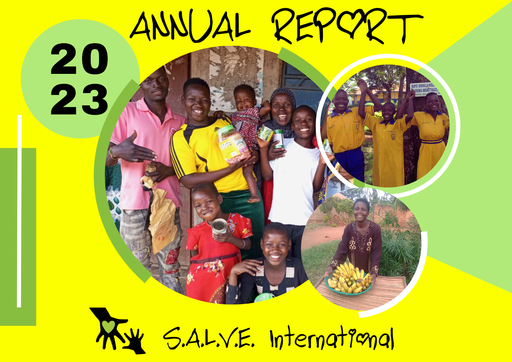 SALVE's 2023 Annual Report front cover design, showing pictures of people supported by the charity