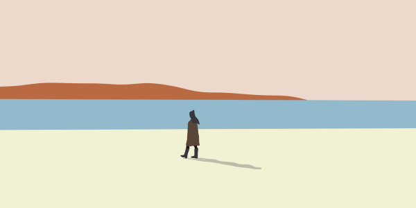 Muted colours graphic of a woman walking on her own with nothing and no one surrounding her